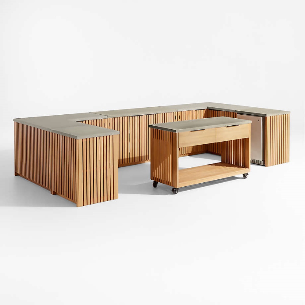 Premium Solid Teak U-shape Outdoor Kitchen Cabinets KMO1501