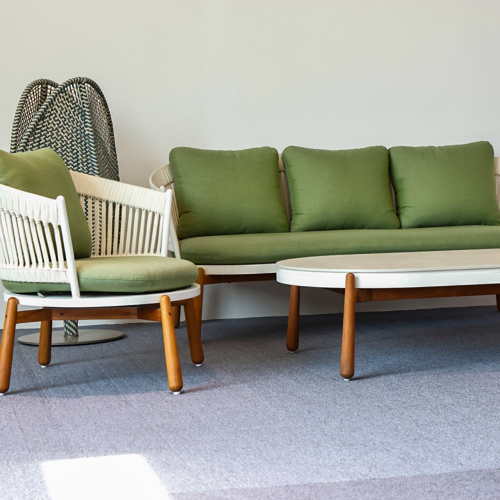 Contemporary Teak and Woven Outdoor Sofa KM18021