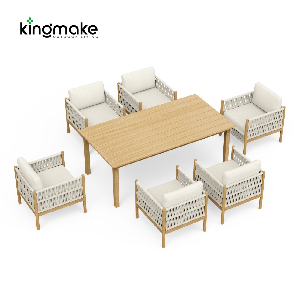 Modern Wooden Powder-Coated Aluminum Outdoor Dining Set KMD18028