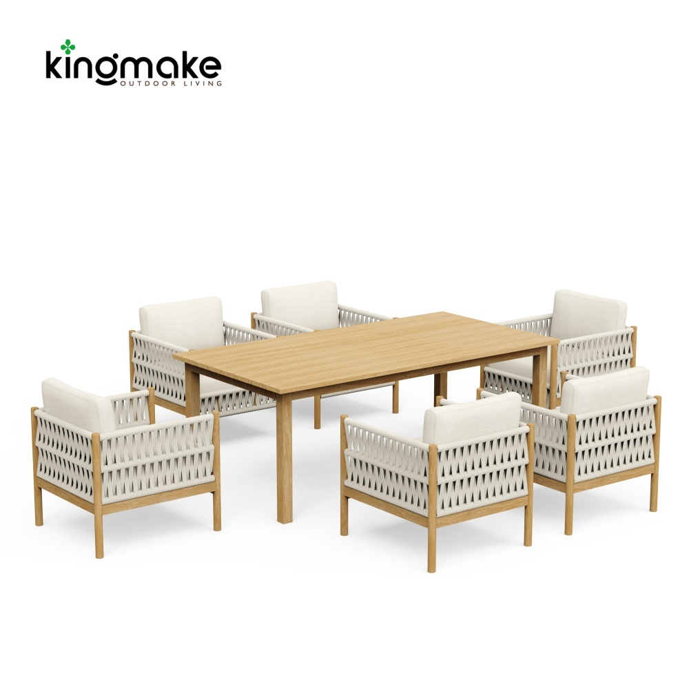 Modern Wooden Powder-Coated Aluminum Outdoor Dining Set KMD18028