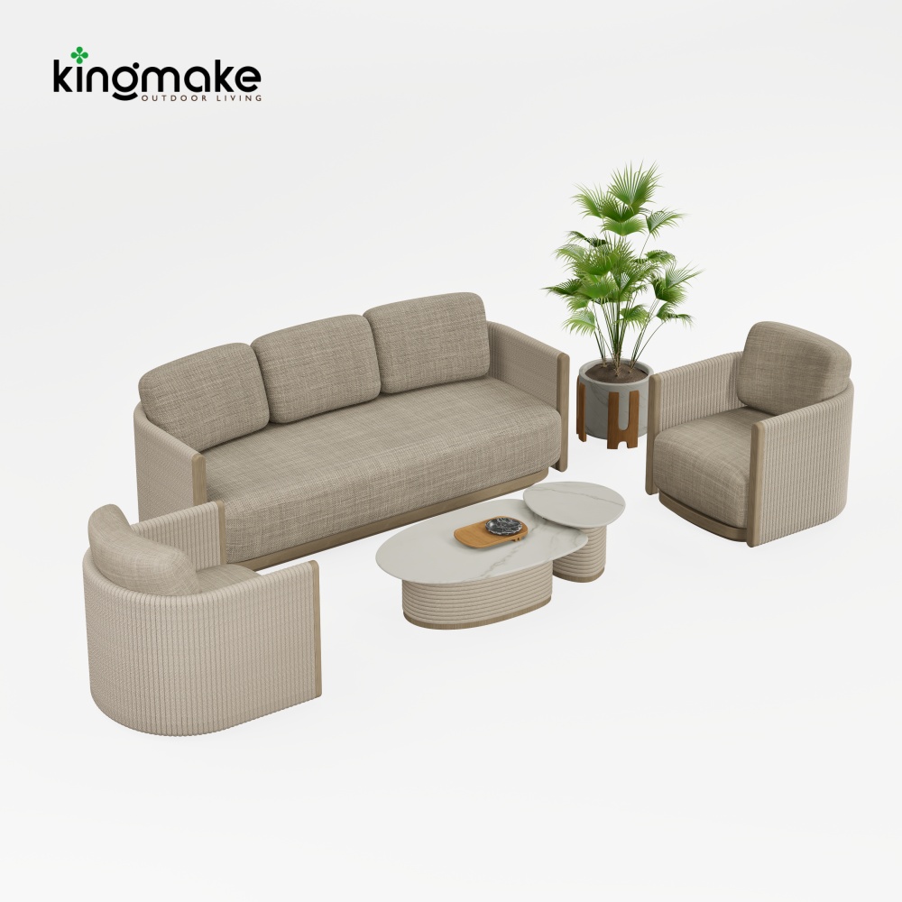 Modern Teak Woven Outdoor Sofa KMD18041