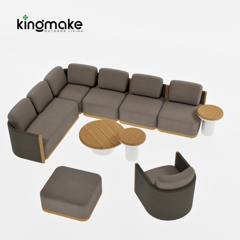 Modern Woven Rope Modular Outdoor Sofa Set with Teak Wood Frame