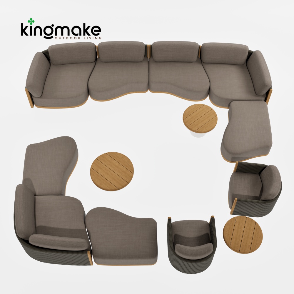 Modern Woven Rope Modular Outdoor Sofa Set with Teak Wood Frame