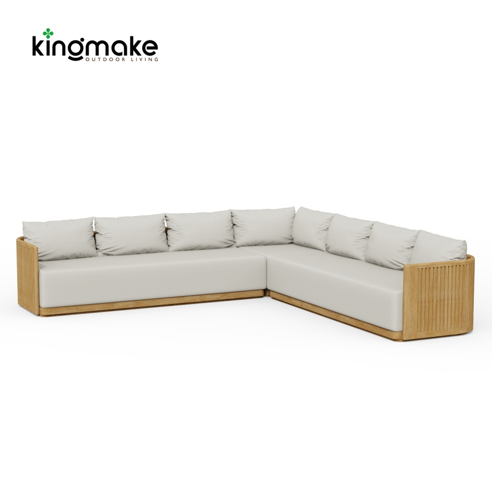 Modern Teak Wood L-Shaped Modular Sectional Sofa Set