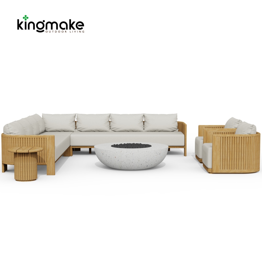 luxury teak amalfi collection outdoor sofa set with fire pit 