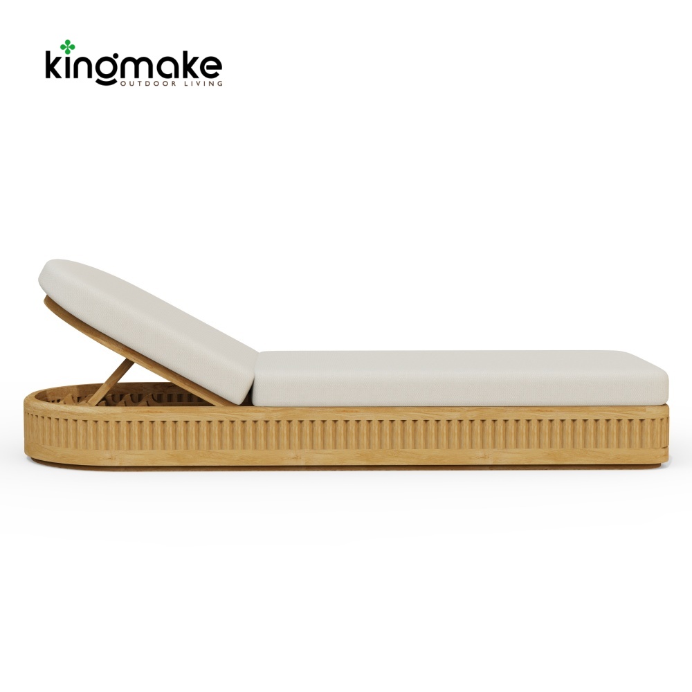 Teak Sun Lounger with Adjustable Backrest & Side Table