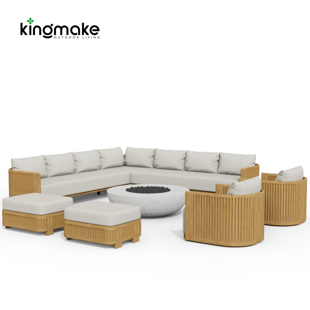 luxury teak amalfi collection outdoor sofa set with fire pit 