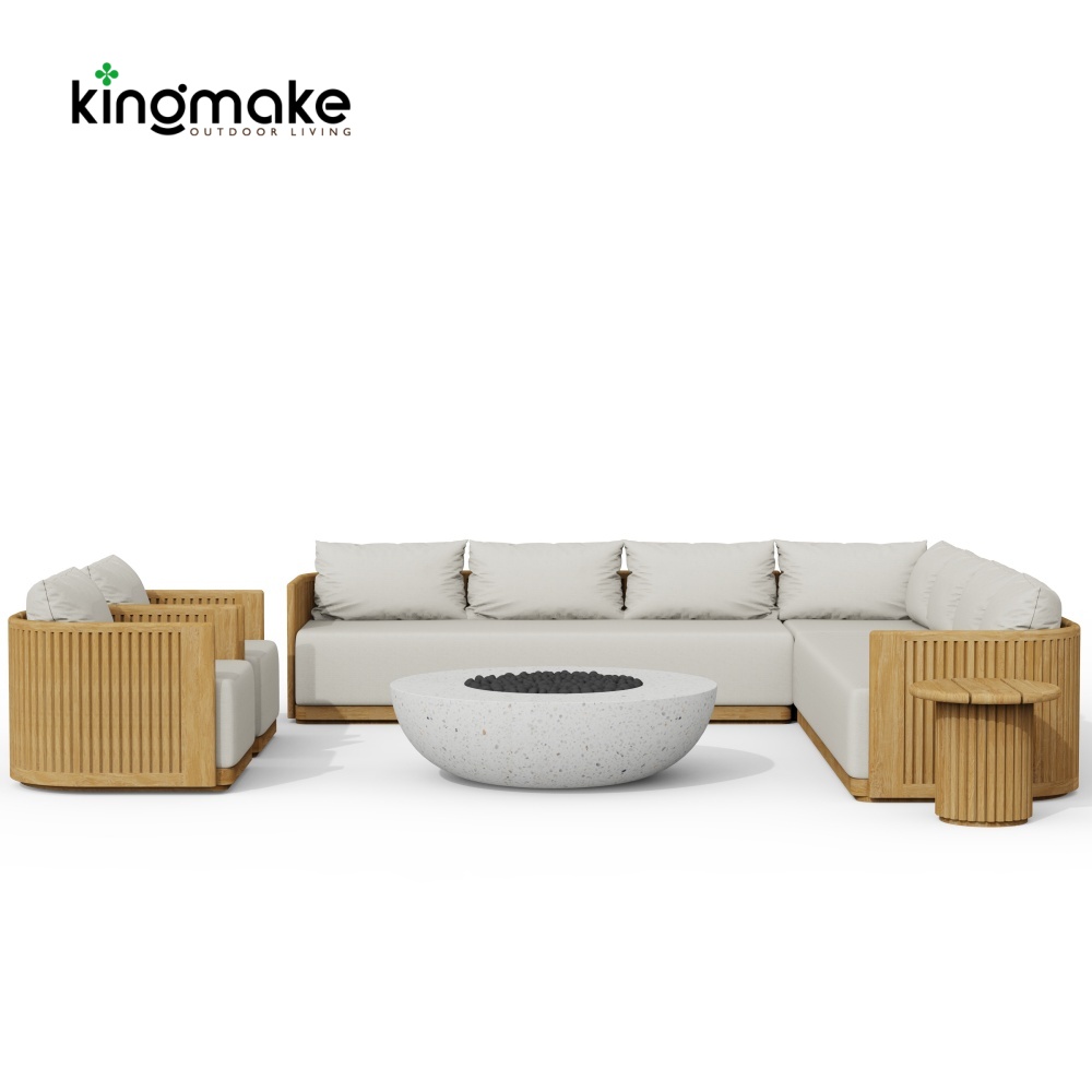 Modern Teak Wood L-Shaped Modular Sectional Sofa Set
