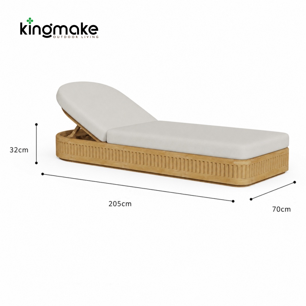 Teak Sun Lounger with Adjustable Backrest & Side Table