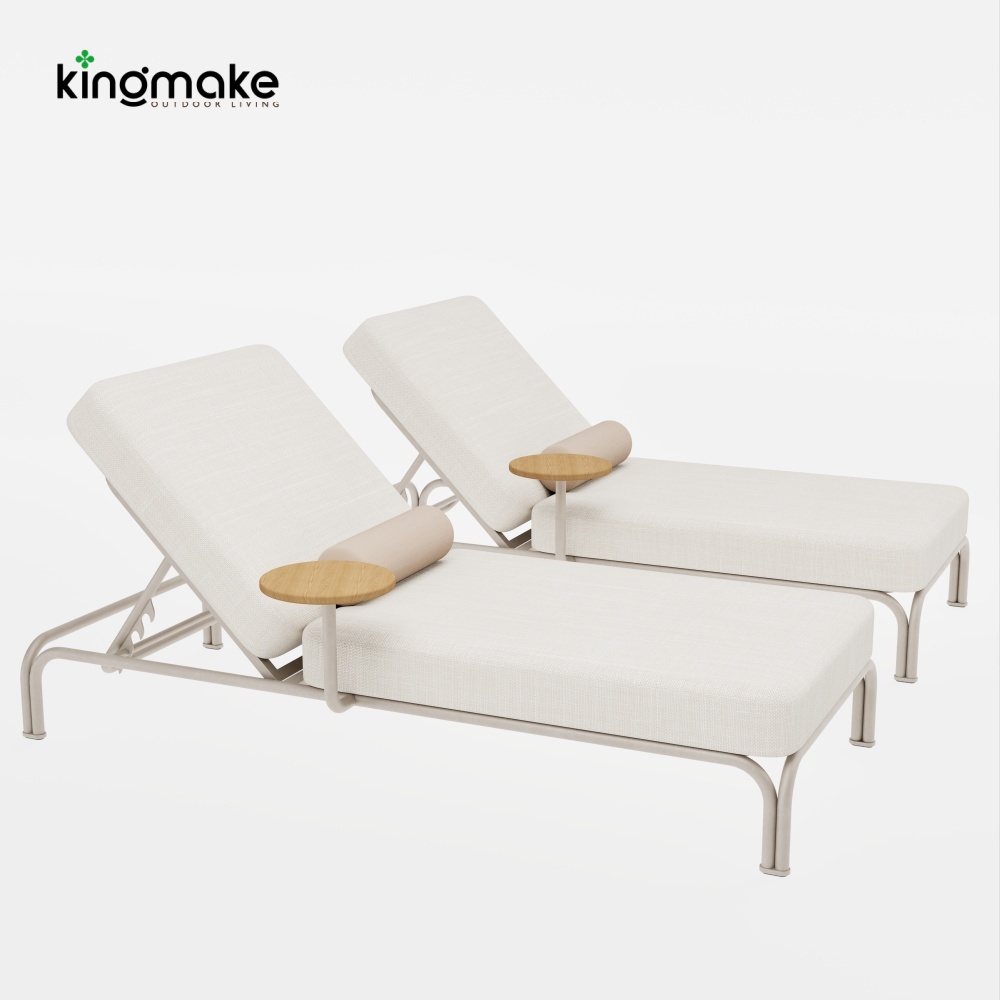 M.Y. Collection Arched Aluminum Sun Lounger with Teak Side Table