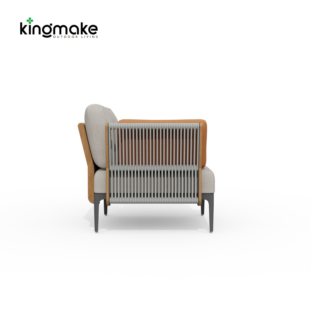 Albert Outdoor Single Sofa – Rope Woven Aluminum Armchair