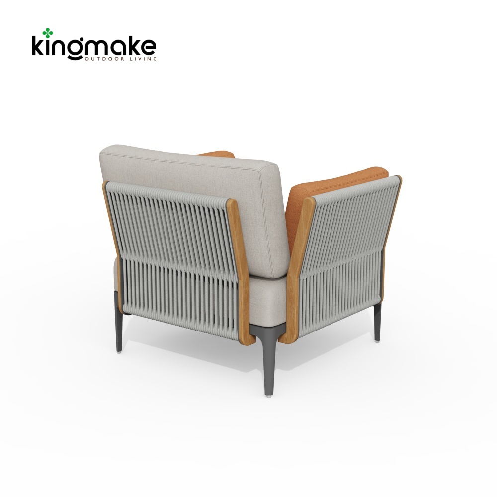 Albert Outdoor Single Sofa – Rope Woven Aluminum Armchair