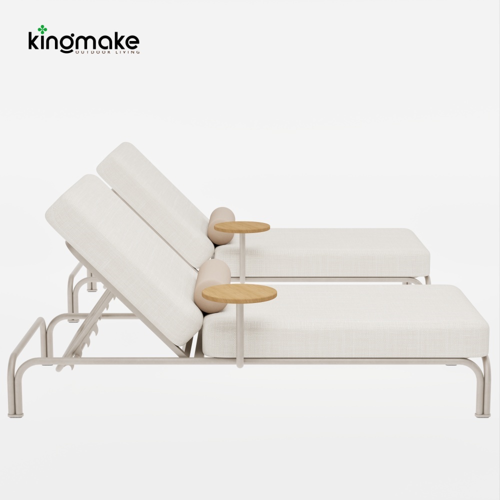 M.Y. Collection Arched Aluminum Sun Lounger with Teak Side Table
