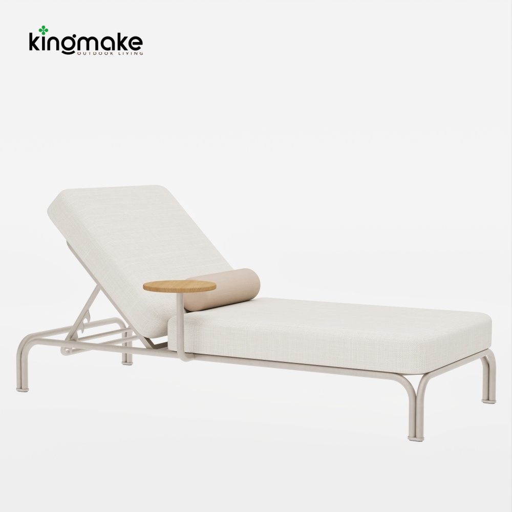 M.Y. Collection Arched Aluminum Sun Lounger with Teak Side Table