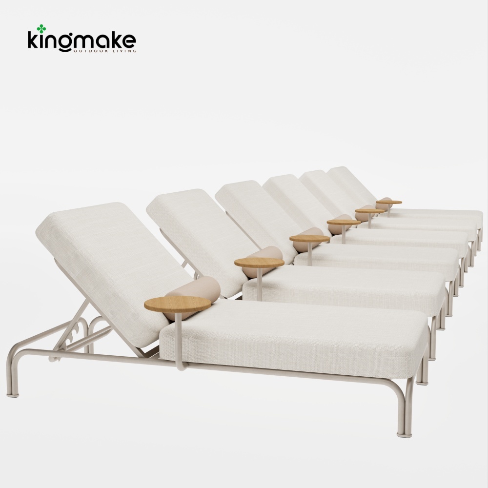 M.Y. Collection Arched Aluminum Sun Lounger with Teak Side Table