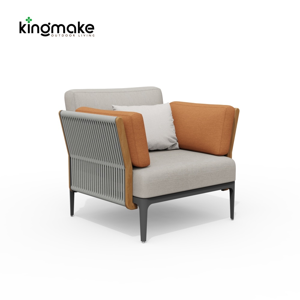 Albert Outdoor Single Sofa – Rope Woven Aluminum Armchair