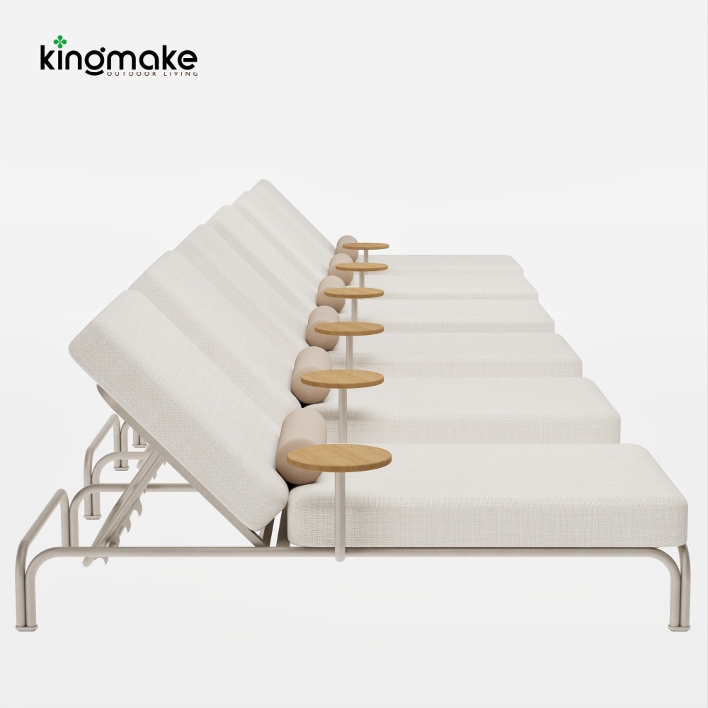 M.Y. Collection Arched Aluminum Sun Lounger with Teak Side Table