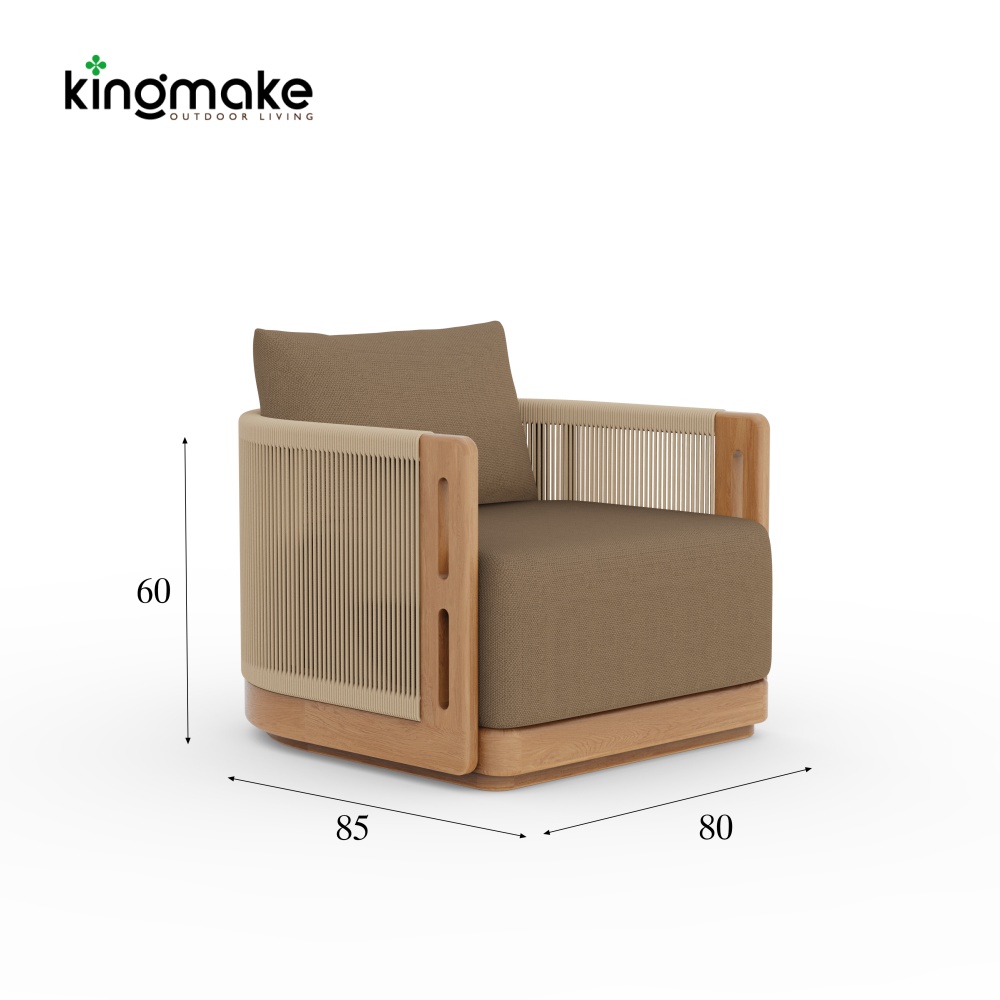 Laguna Collection Solid Teak Outdoor Armchair with Hand-Woven Rope