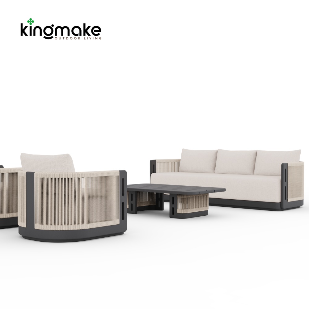 Laguna Collection Aluminum Outdoor Three-Seat Sofa With Hand-Woven Rope_复制