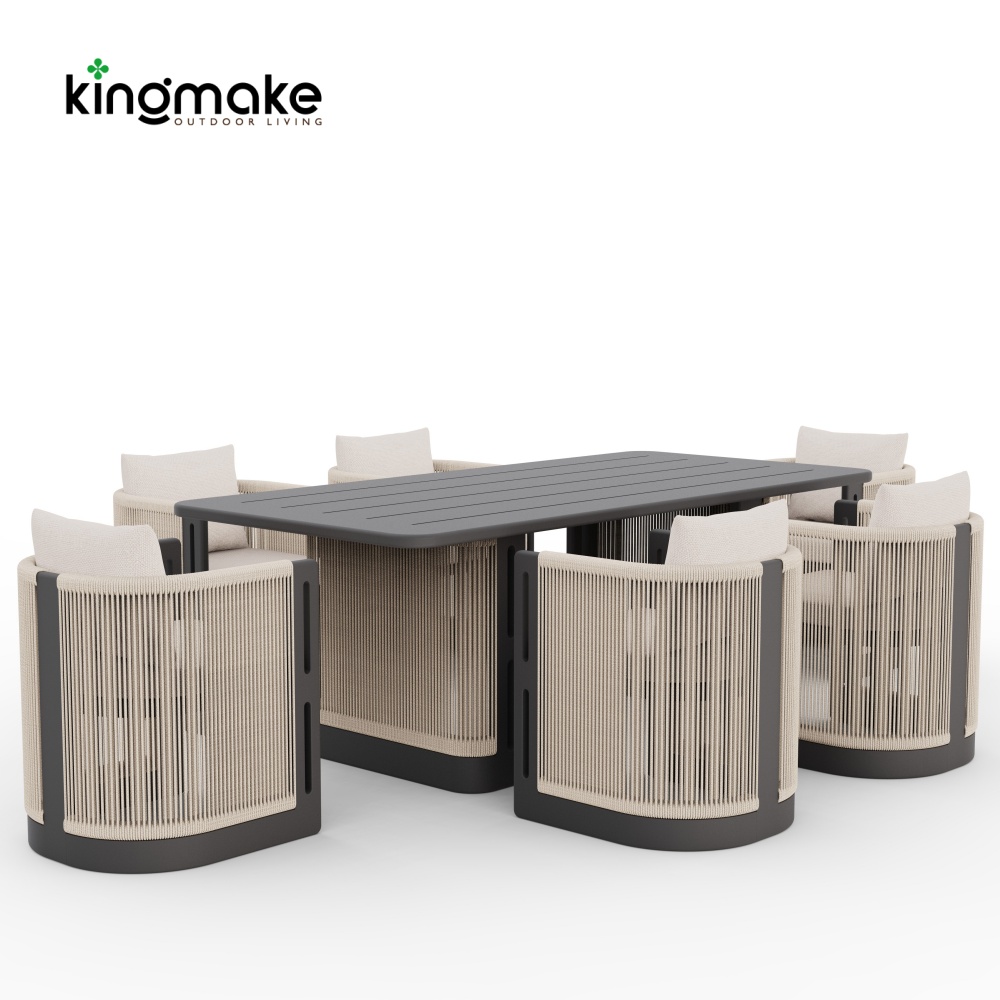 Laguna Collection Aluminum Outdoor Dining Set With Hand-Woven Rope