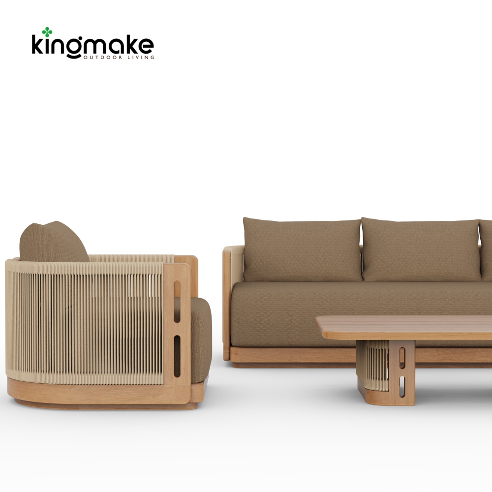 Laguna Collection Solid Teak Outdoor Sofa Set with Hand-Woven Rope