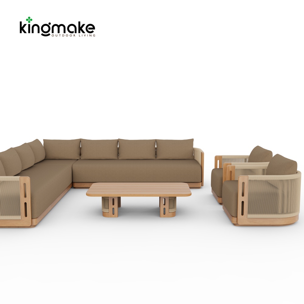 Laguna Collection Solid Teak Modular Outdoor Sectional Sofa with Hand-Woven Rope