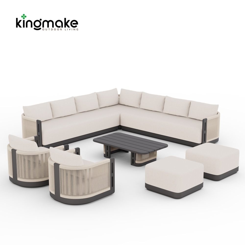 Laguna Collection Aluminum Modular Outdoor Sectional Sofa With Hand-Woven Rope