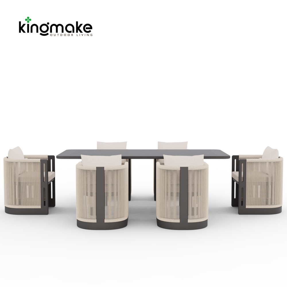 Laguna Collection Aluminum Outdoor Dining Set With Hand-Woven Rope