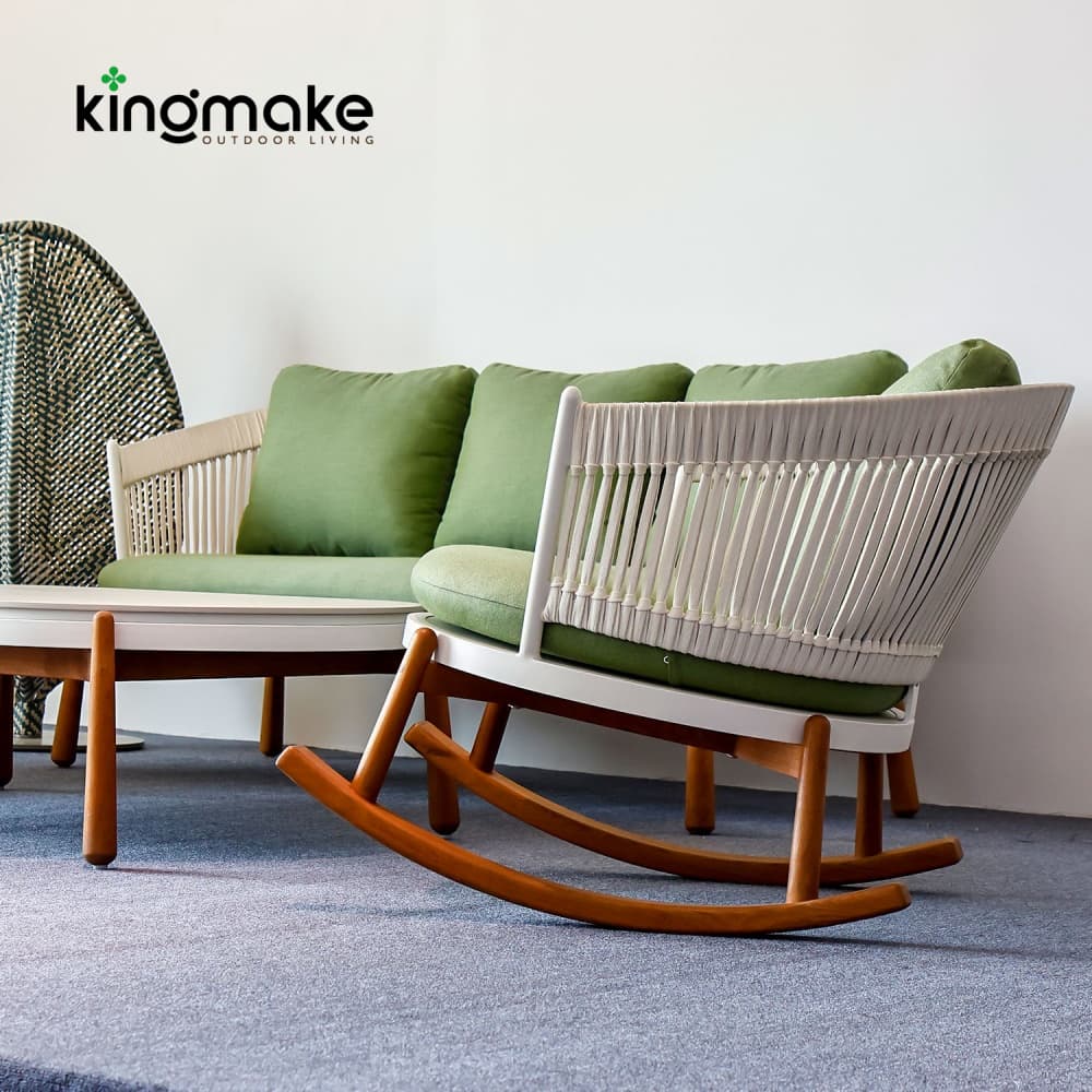 Contemporary Teak and Woven Outdoor Sofa KM18021