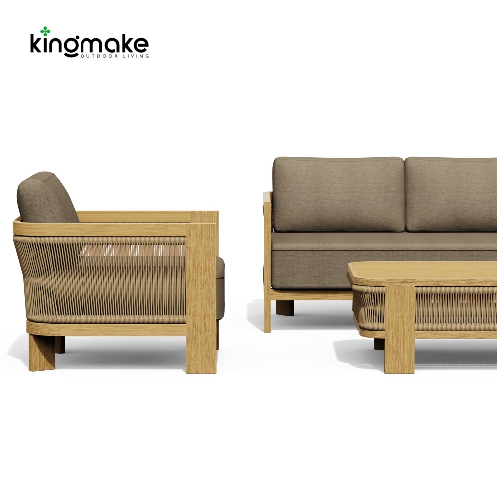 Modern Wood Grain Powder-Coated Aluminum Single Sofa KMD18024
