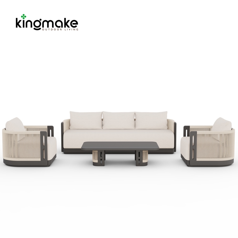 Laguna Collection Aluminum Outdoor Three-Seat Sofa With Hand-Woven Rope_复制