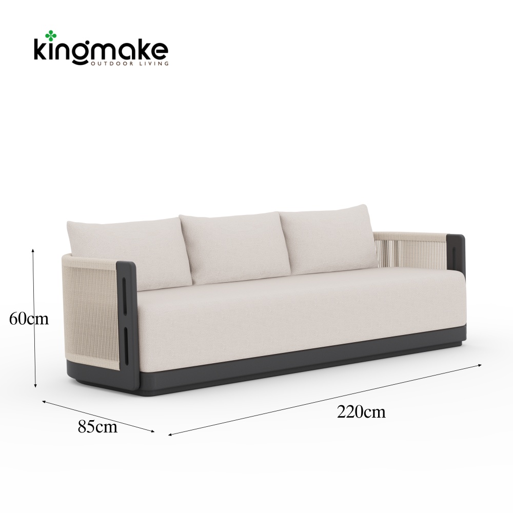 Laguna Collection Aluminum Outdoor Three-Seat Sofa With Hand-Woven Rope_复制