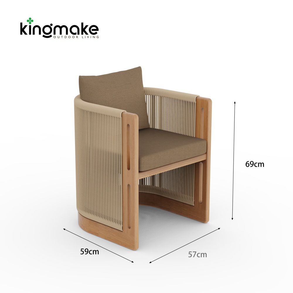 Laguna Collection Solid Teak Outdoor Chair with Hand-Woven Rope