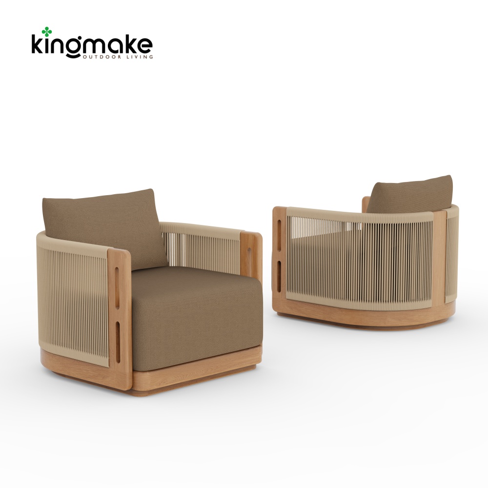 Laguna Collection Solid Teak Outdoor Armchair with Hand-Woven Rope
