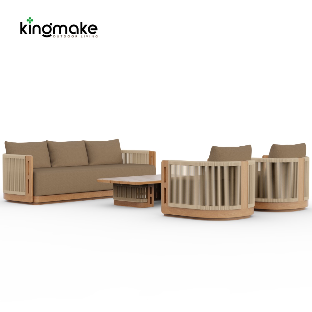Laguna Collection Solid Teak Outdoor Sofa Set with Hand-Woven Rope