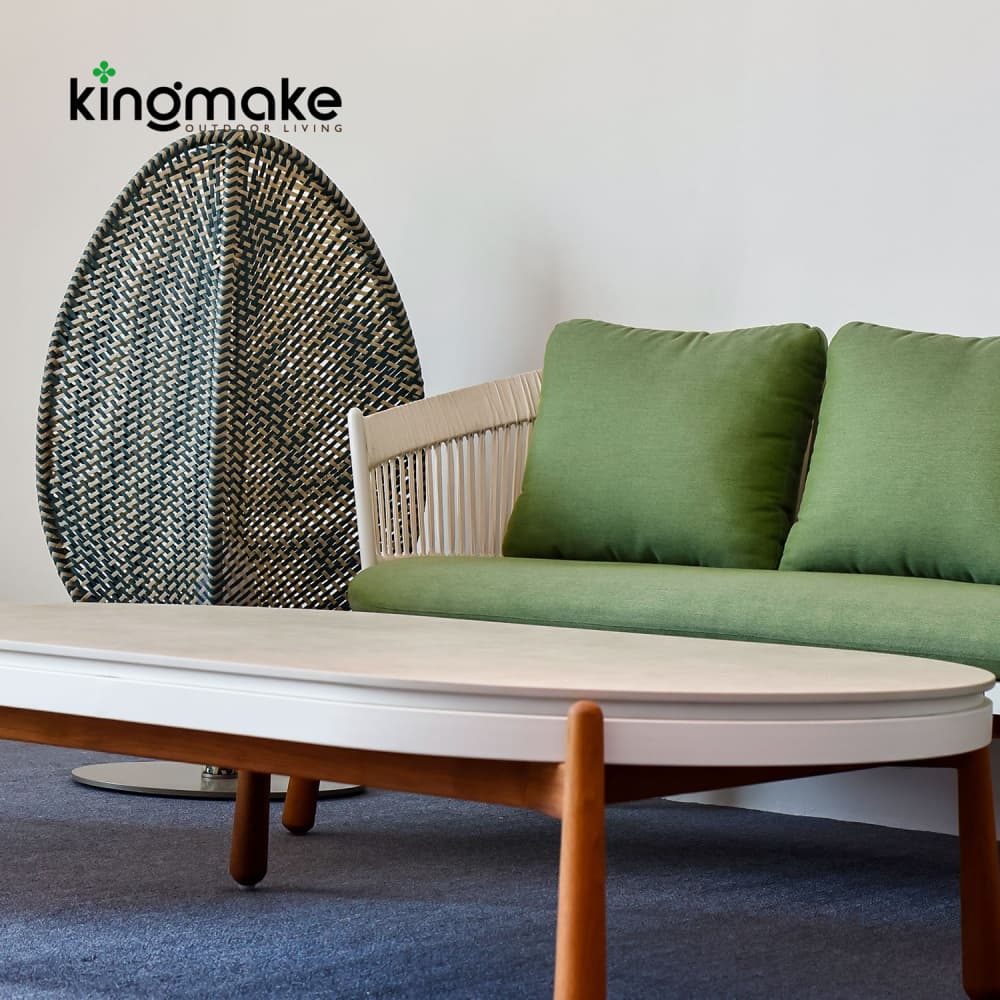 Contemporary Teak and Woven Outdoor Sofa KM18021