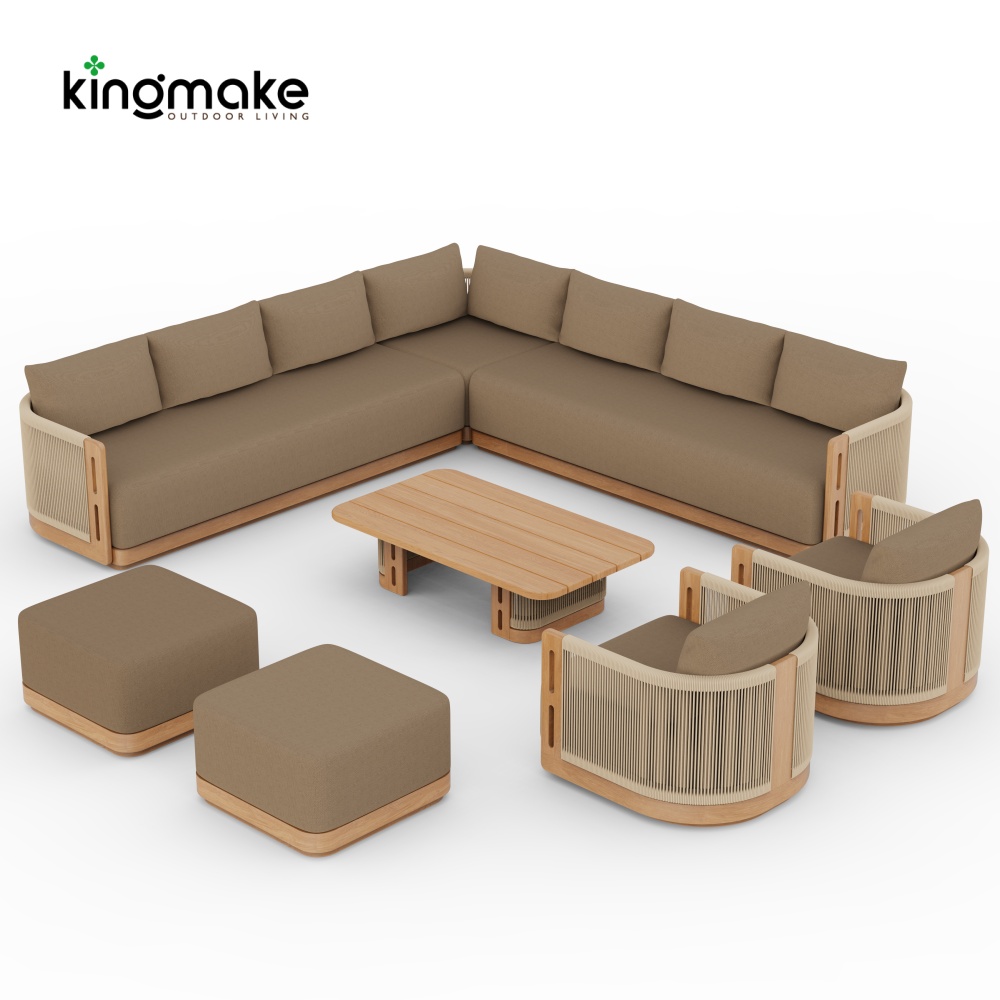 Laguna Collection Solid Teak Modular Outdoor Sectional Sofa with Hand-Woven Rope