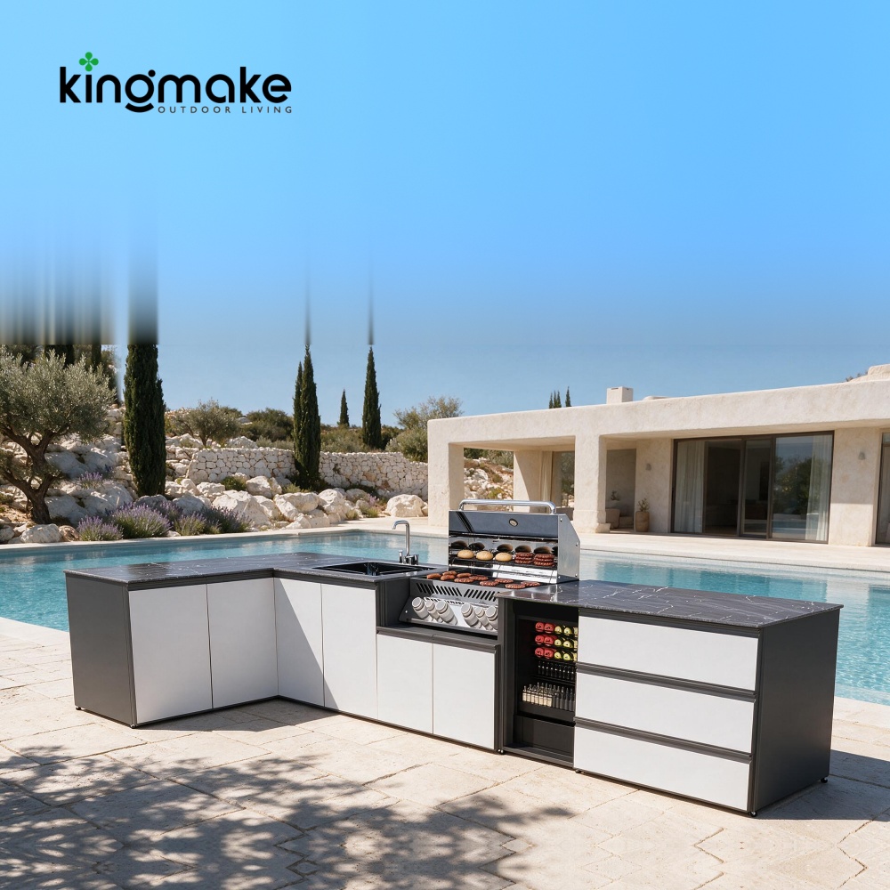 Modern Aluminum L-Shaped Outdoor Kitchen