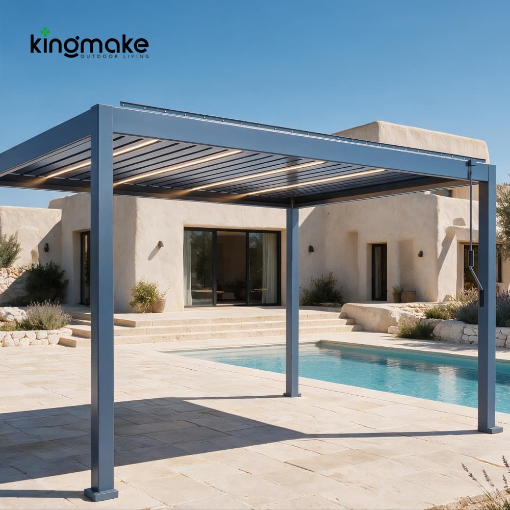 Louvered Aluminium Pergola with Sliding Glass Doors