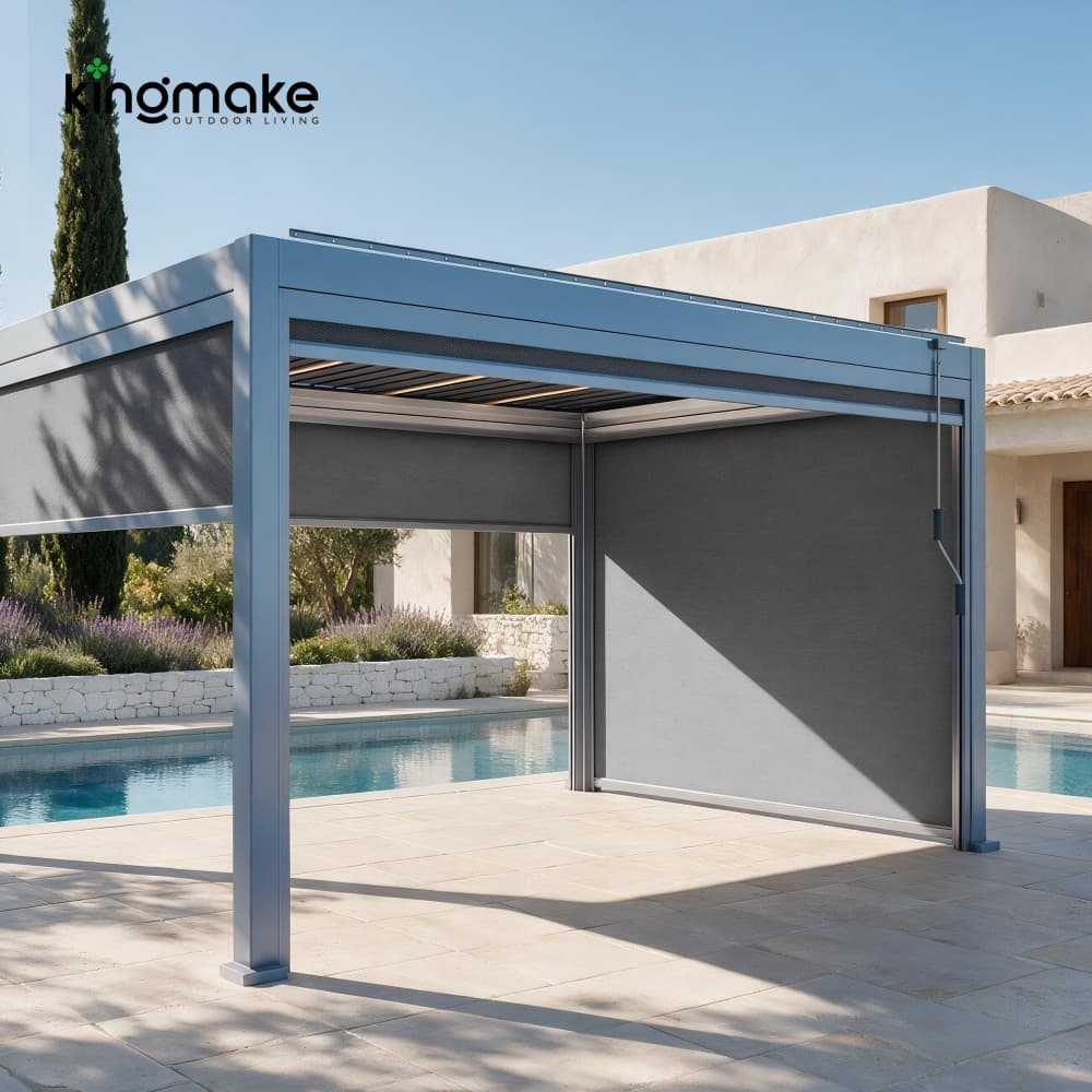 Louvered Aluminium Pergola with Sliding Glass Doors