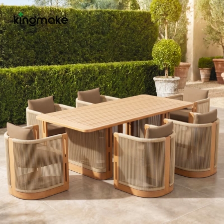 Laguna Collection Teak Outdoor Dining Set With Hand-Woven Rope