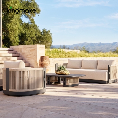 Laguna Collection Aluminum Outdoor Sofa Set With Hand-Woven Rope