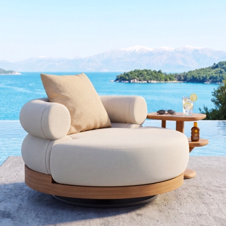Duvo Collection Modern Teak Round Swivel Sofa