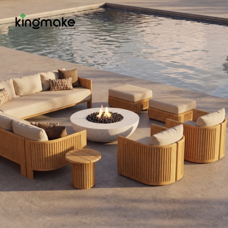 luxury teak amalfi collection outdoor sofa set with fire pit 