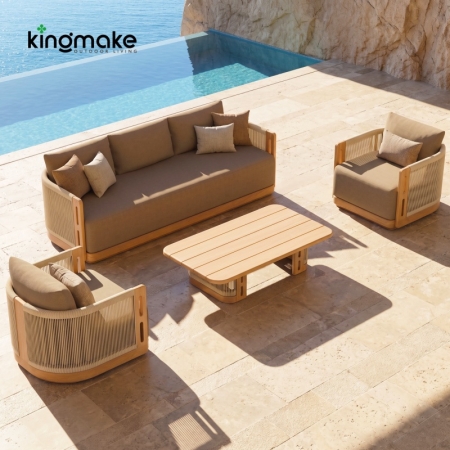 Laguna Collection Teak Outdoor Sofa Set with Hand-Woven Rope