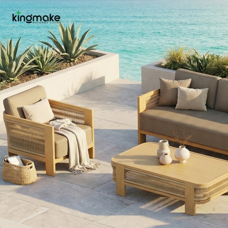 Modern Wood Grain Powder-Coated Aluminum Single Sofa KMD18024