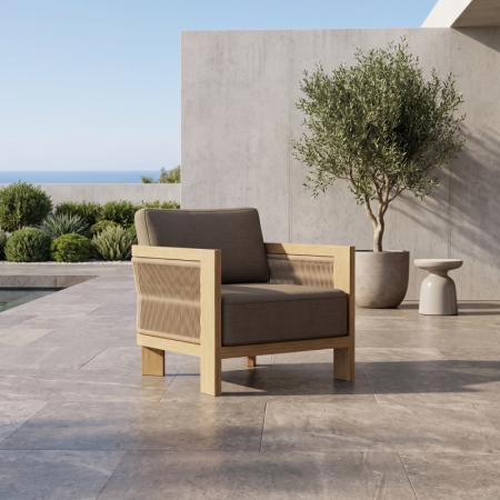 Modern Wood Grain Powder-Coated Aluminum Single Sofa KMD18024