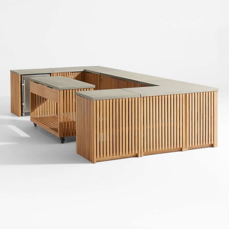 Premium Solid Teak U-shape Outdoor Kitchen Cabinets KMO1501