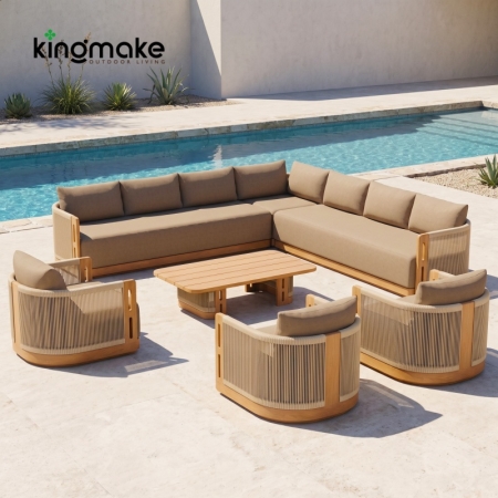 Laguna Collection Teak Modular Outdoor Sectional Sofa with Hand-Woven Rope