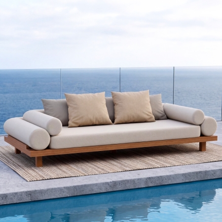 Duvo Collection Modern Teak Three-Seat Sofa